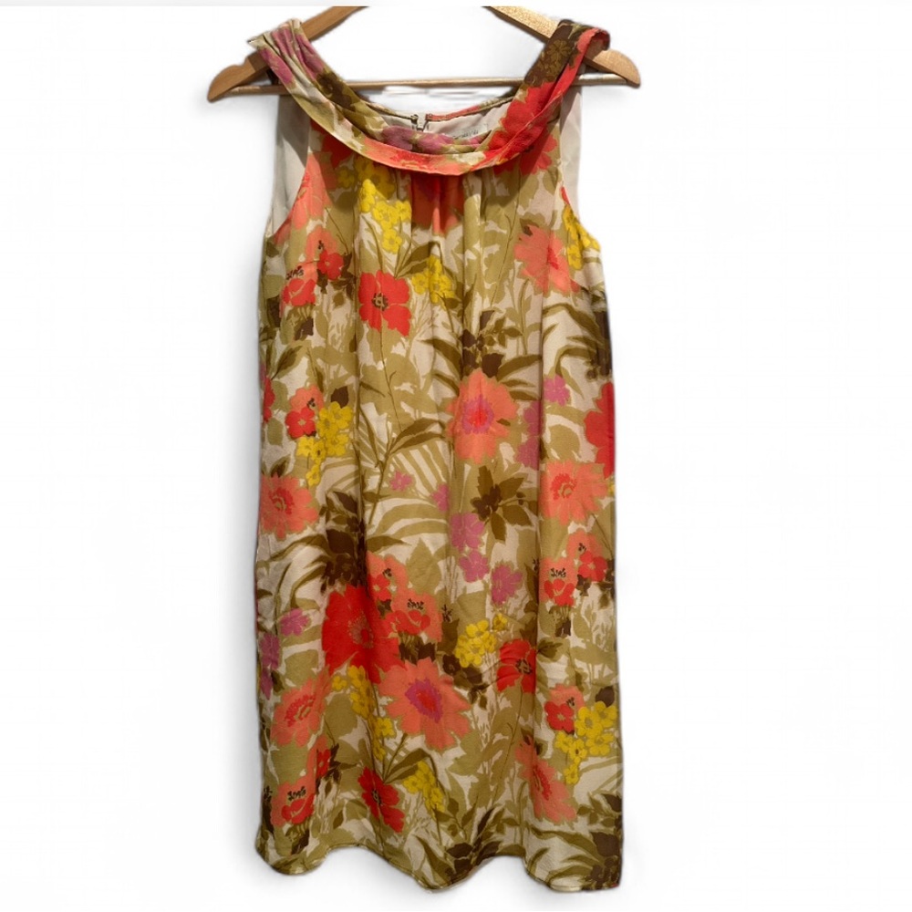 Garnet Hill Silk Floral Pink Green‎ Yellow Sleeveless Dress Size 6